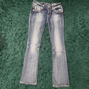 Miss Me Bootcut Jeans Sz 27 Distressed Y2K Thick Stitch Denim